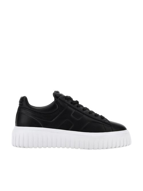 Sneakers da uomo in pelle H laterale colore nero sullo sfondo nero HOGAN | HXM6450FC60LE9B999